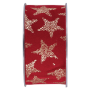 Cinta Tercipelo Estrellada 40 mm x 10 m Rojo